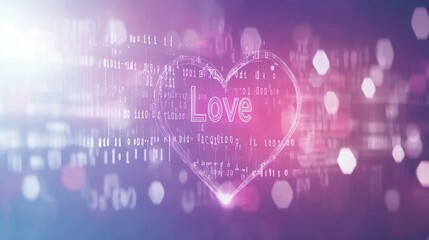 Poster - Digital Heart Love Abstract Binary Code Background