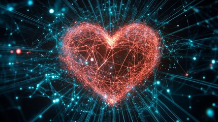 Poster - Digital Heart Networked Love Abstract Art