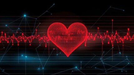 Poster - Digital Heartbeat  Wireframe Heart and ECG Data Visualization