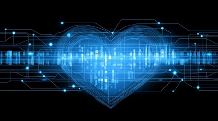 Poster - Digital Heartbeat Circuitry and Binary Code Love