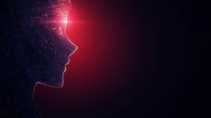 Poster - Digital Woman Profile, Glowing Red Energy, Abstract Art
