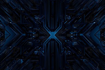 abstract close-up of a glowing blue digital circuit board, showcasing intricate connections and tech