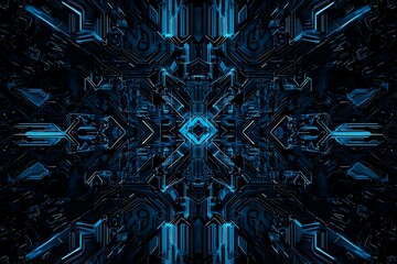 abstract close-up of a glowing blue digital circuit board, showcasing intricate connections and tech