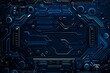 © Abstract - Abstract close-up of a glowing blue digital circuit board, showcasing intricate connections and technological design on a black background.