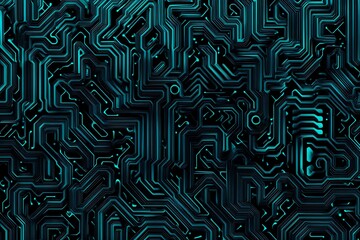 abstract close-up of a glowing blue digital circuit board, showcasing intricate connections and tech