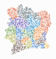 Wall Mural - Côte d'Ivoire, shape of the country build of colored cells. Digital style map of the Côte d'Ivoire on white background. Small size circle blocks. Awesome vector illustration.