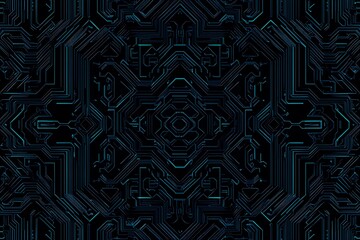 abstract close-up of a glowing blue digital circuit board, showcasing intricate connections and tech
