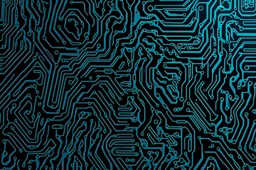 abstract close-up of a glowing blue digital circuit board, showcasing intricate connections and tech
