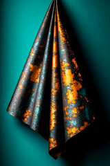 Sticker - Vibrant fabric draped against a turquoise background, featuring a textured pattern of orange and gold hues.