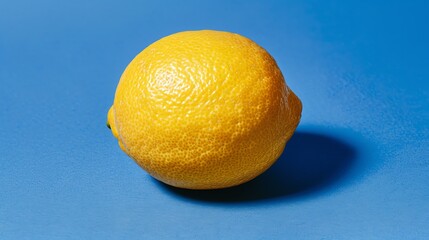 Wall Mural - A single lemon on a blue background.