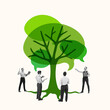 © master1305 - Business team gathered around tree with overlapping green speech bubbles, symbolizing growth, collaboration, and sustainable communication. Conceptual art collage. Concept of teamwork, business