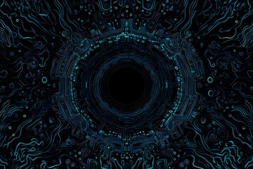 abstract close-up of a glowing blue digital circuit board, showcasing intricate connections and tech