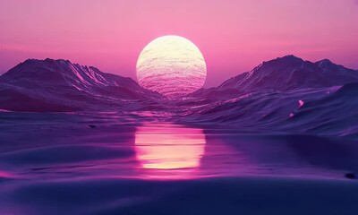 Leinwandbilder - Pink sunset over calm lake and mountains; serene nature scene for travel or relaxation