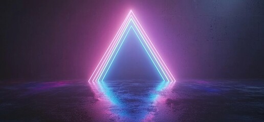 Poster - An elegant and modern sci-fi grunge concrete reflective tunnel with neon rectangle shapes set against a vibrant backdrop of purple, blue, pink, and red