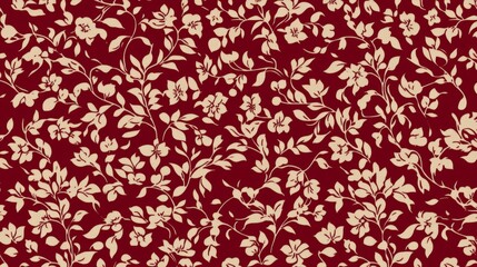 Poster - Elegant Floral Pattern Burgundy Red and Beige Blooms