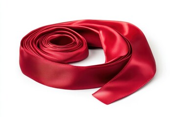 Wall Mural - Red satin ribbon roll, studio shot, white background, gift wrap