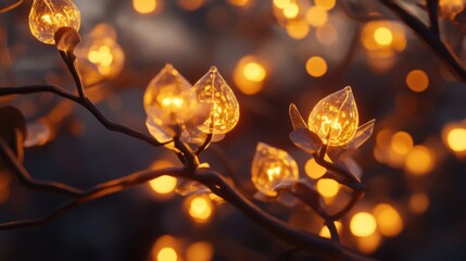 Wall Mural - glowing leaves like bulbs. generative ai