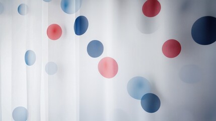 Wall Mural - a white curtain with red and blue dots on it