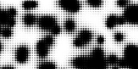 Poster - Black and white halftone background. Abstract illustration of round particles. The dots form shapeless images. Vector graphics.