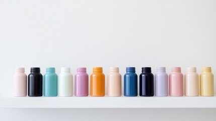 Poster - A row of colorful vases lined up on a shelf