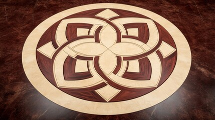 Poster - Elegant Intricate Wooden Floor Inlay Circular Design
