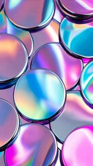 Aufkleber - numerous iridescent discs overlap, creating a vibrant and colorful pattern with a holographic effect