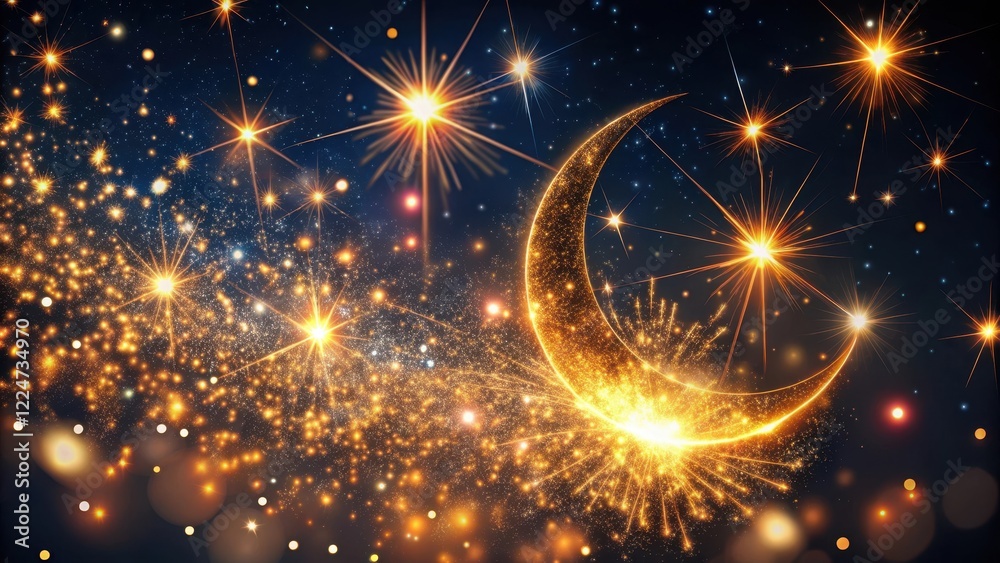 Fiery sparks suspended in mid-air amidst a dark, starry night sky with ...