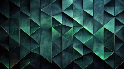 Canvas Print - Dark green geometric textured wall pattern.