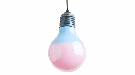 Poster - A blue and pink pastel light bulb hanging down against a white background, symbolizing innovation and creativity  -