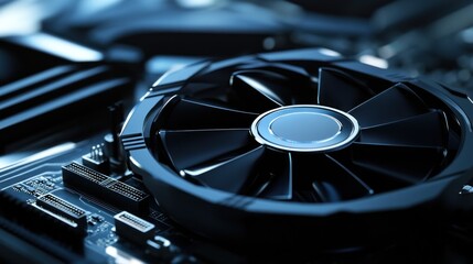 Poster - Close-up of a computer graphics card fan with detailed circuitry components visible around it
