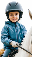 Wall Mural - A child riding on horse at the equestrian club, Kids sports activities  -