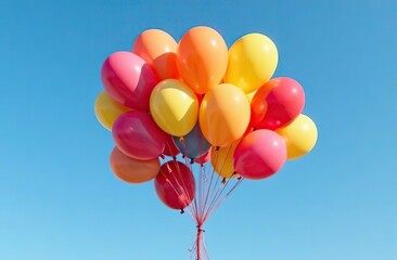 Wall Mural - Colorful balloon cluster floating in a clear blue sky