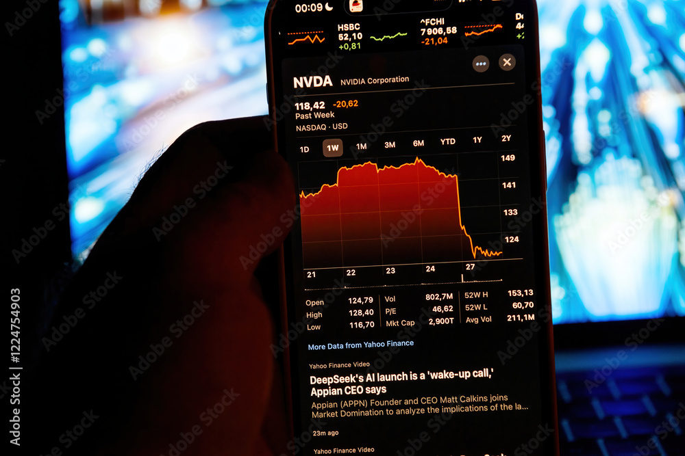 Paris, France - Jan 28, 2025: Nvidia stock tumbles as DeepSeek AI model ...
