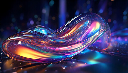 Poster - abstract iridescent liquid swirls in vibrant neon colors against a dark background. perfect for tech