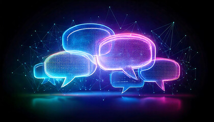Poster - Stunning abstract image of glowing, interconnected speech bubbles.  Perfect for illustrating communication, networking, social media, or digital interaction concepts.