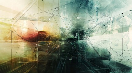 Poster - Abstract geometry and digital communication in expansive cyberspace connections