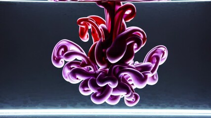 Poster - Slow-motion ink droplets in water forming evolving clouds of color that seamlessly blend into new shapes.