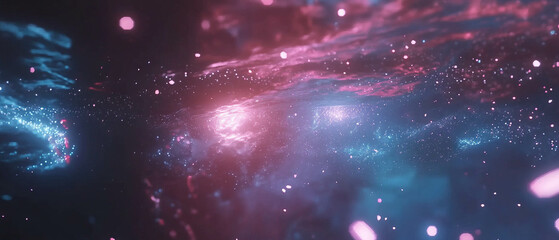 Poster - Floating sparks create an abstract digital backdrop with a central empty space for text
