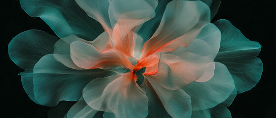 Aufkleber - Abstract representation of colorful flower petals creating a central focal point on dark background