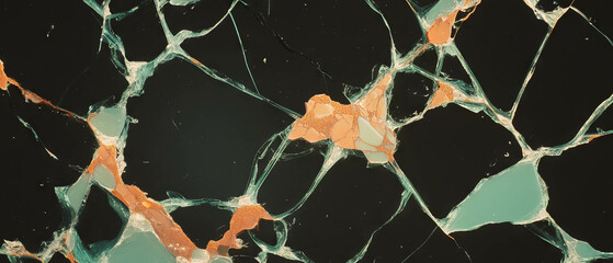 Poster - Dynamic abstract overlay of shattered glass forms on black background offers unique artistic space