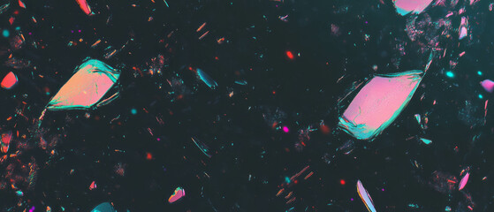 Poster - Abstract shapes and broken glass texture with central space on a dark background