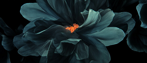 Poster - Abstract shapes and flower petals on black create striking visual depth
