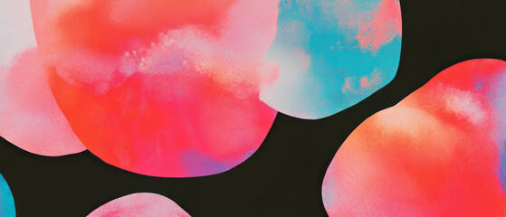 Poster - Abstract shapes and watercolor washes create a striking aesthetic on a black background