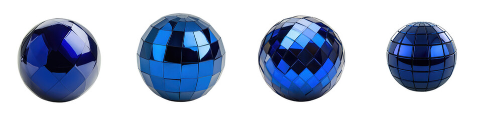 Poster - Faceted Glossy Blue Sphere Geometric Abstract Art Minimalist modern 3D render of a reflective polygonal ball with azure and navy blue facets