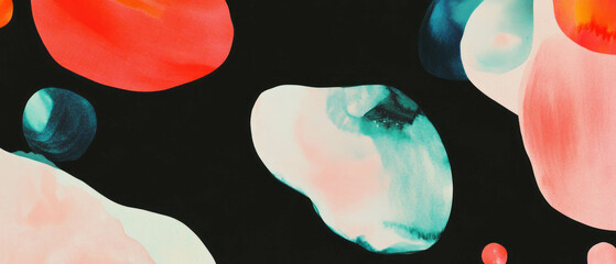 Poster - Colorful abstract watercolor shapes overlaying a black background for artistic expression