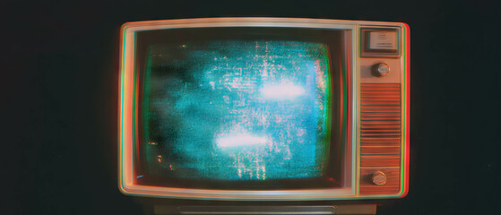 Poster - Overlay texture of an analog TV screen displaying a dim and dark image