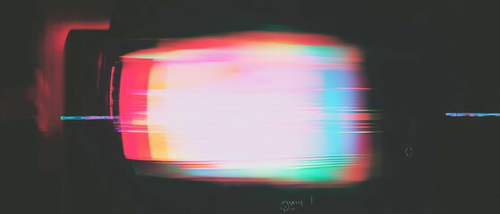 Poster - Overlay texture of distorted colors on an analog TV screen with signal interference