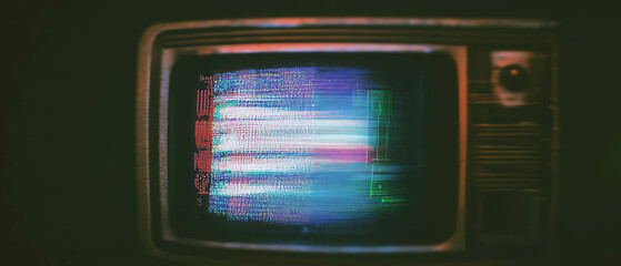 Poster - Overlay texture of an analog TV screen displaying a dark and low brightness background