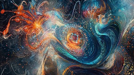 Poster - Hypnotic data flows in cyberspace abstract digital connections and technology backgrounds