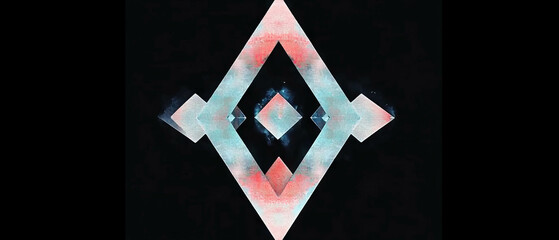 Poster - Angular triangular watercolor forms with sharp geometric design on a black background